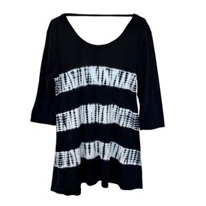 Neon Buddha Womens Tunic Top Tie Dye Striped Black White Size M 3/4 Sleeve